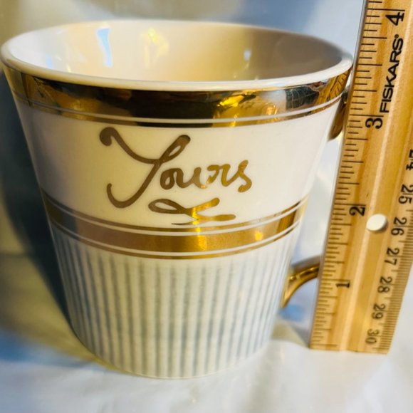 Anthropologie Home "Yours & Mine" Ceramic Cup Mug Ivory Blue Gold Set 2 Flaw - Picture 13 of 16